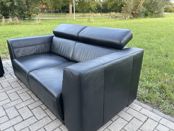 Image 1 of Montel Zwart Echt Leder Sofa 3 + 2,5 Zitplaatsen