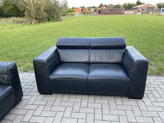 Image 1 of Montel Zwart Echt Leder Sofa 3 + 2,5 Zitplaatsen