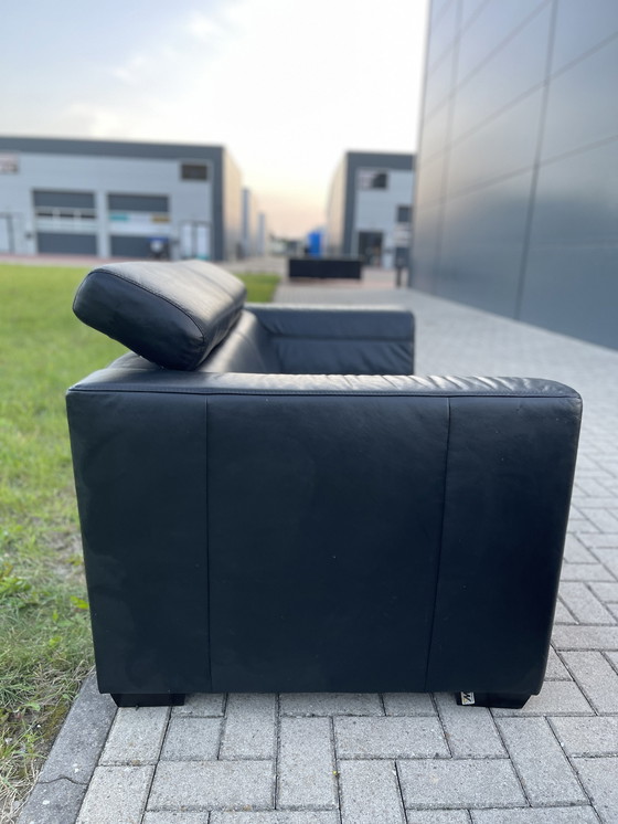 Image 1 of Montel Zwart Echt Leder Sofa 3 + 2,5 Zitplaatsen