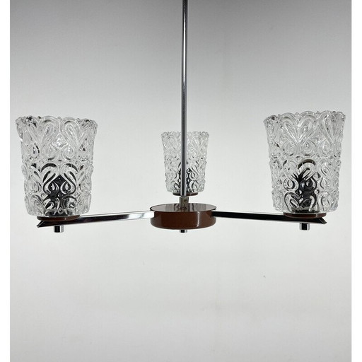 Vintage kroonluchter van chroom en glas, Tsjecho-Slowakije 1970