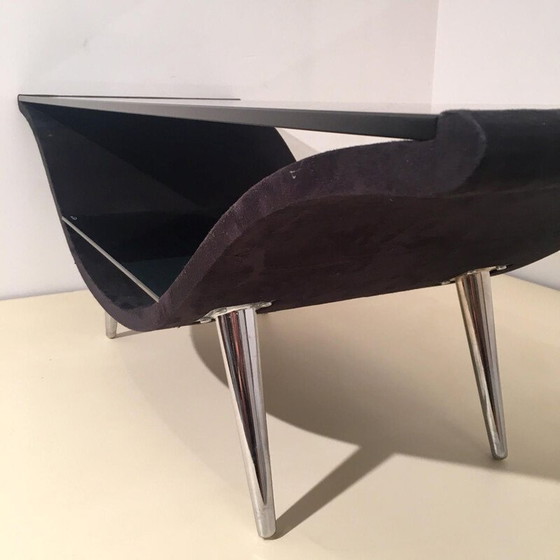 Image 1 of Vintage zwart vilt en glazen salontafel met 2 bladen, 1980