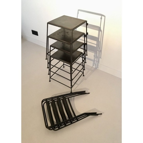 Image 1 of Set van 4 industriële metalen stoelen, Frankrijk 1990