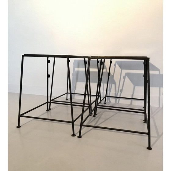 Image 1 of Set van 4 industriële metalen stoelen, Frankrijk 1990