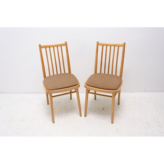 Image 1 of Paar vintage stoelen van beukenhout en stof van Tatra nabytok, Tsjecho-Slowakije 1960