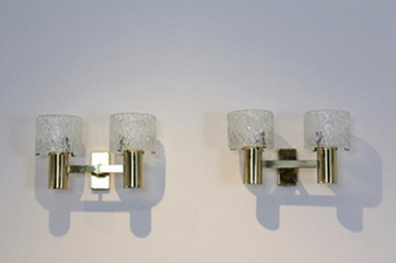 Image 1 of 2x Carl fagerlund voor orrefors verlichting messing wandlampen