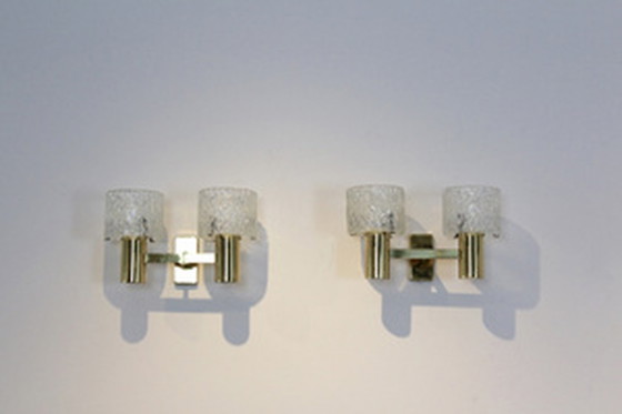 Image 1 of 2x Carl fagerlund voor orrefors verlichting messing wandlampen