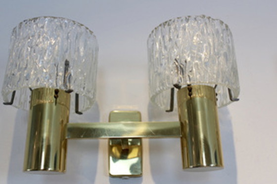 Image 1 of 2x Carl fagerlund voor orrefors verlichting messing wandlampen