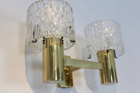 Image 1 of 2x Carl fagerlund voor orrefors verlichting messing wandlampen