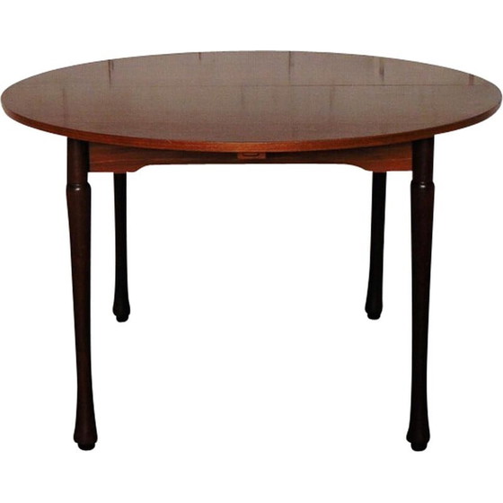 Image 1 of Vintage uittrekbare massief houten ronde tafel