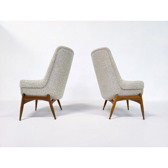 Image 1 of Paar mid-century beige stoffen fauteuils van Julia Gaubek, Hongarije 1950