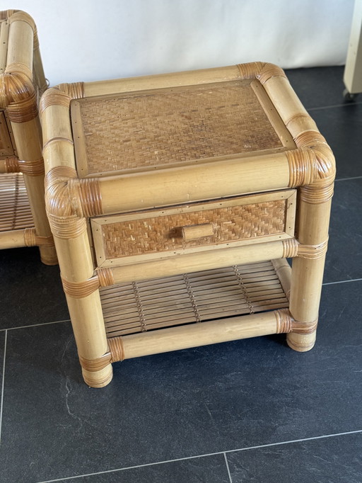 Paar Vintage Tafels van Bamboe en rotan