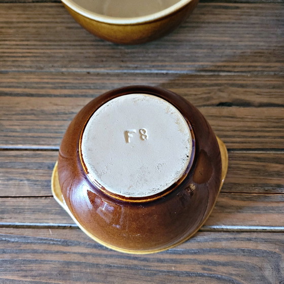 Image 1 of Vintage Geglazuurd Aardewerk Kommen Medium Kleur Bruin