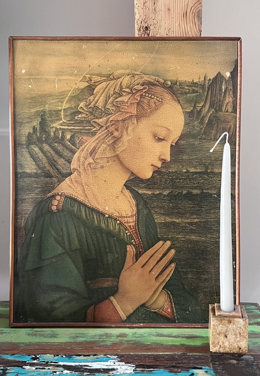 Vintage print door Paolo Toschi van Madonna Vergine Delle Rocce Oorspronkelijk geschilderd door Fra Filippo Lippi