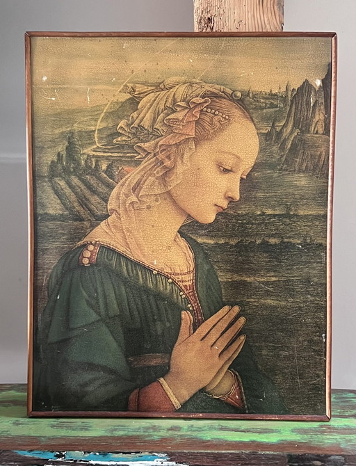 Vintage print door Paolo Toschi van Madonna Vergine Delle Rocce Oorspronkelijk geschilderd door Fra Filippo Lippi