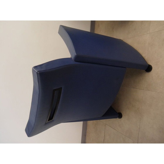 Image 1 of Paar vintage blauw leren fauteuils van Jean Michel Wilmotte, 1970