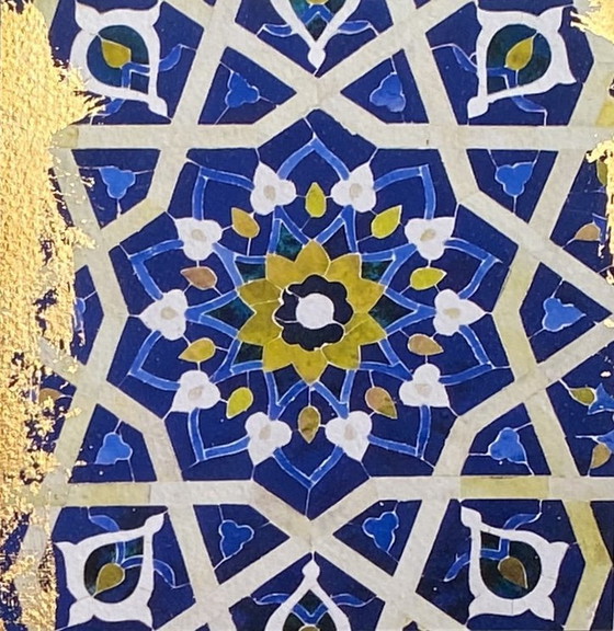 Image 1 of Et Van 4 Arabische Kunstwerkjes – Geometrische Decoratie Met Gouden Accenten