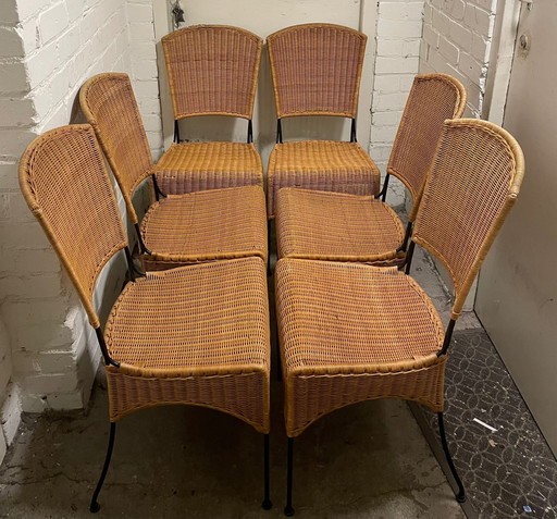 Set van 6 rieten stoelen