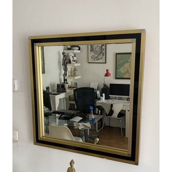 Image 1 of Vintage spiegel met chromen en zwart gelakte metalen lijst, Italië 1970
