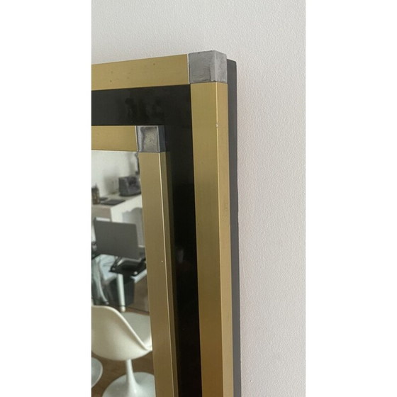Image 1 of Vintage spiegel met chromen en zwart gelakte metalen lijst, Italië 1970