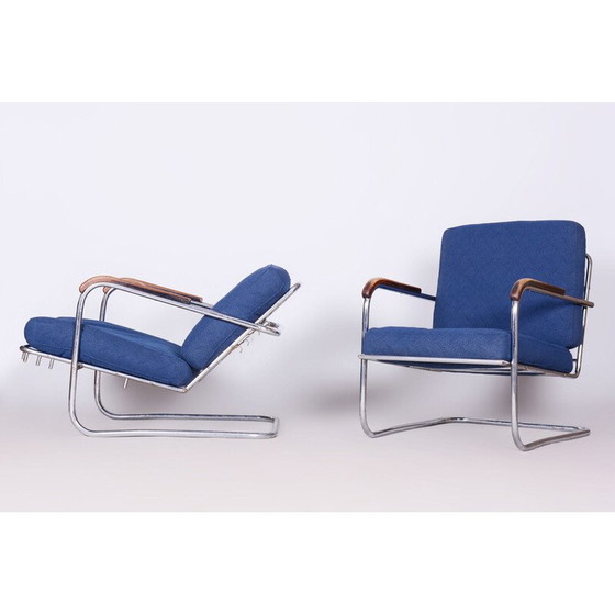 Image 1 of Paar vintage Bauhaus fauteuils in chroomstaal, Zwitserland 1930