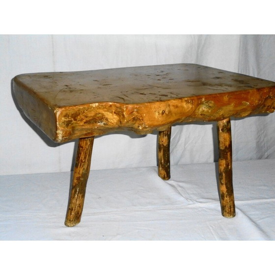 Image 1 of Vintage Brutalistische salontafel in massief eiken, 1970