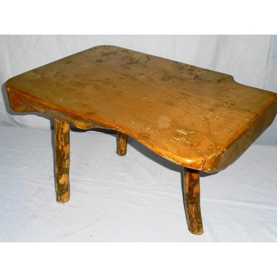 Image 1 of Vintage Brutalistische salontafel in massief eiken, 1970