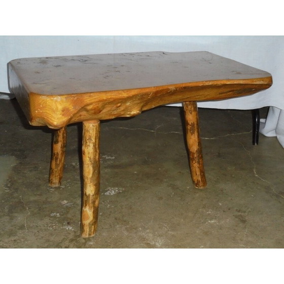 Image 1 of Vintage Brutalistische salontafel in massief eiken, 1970