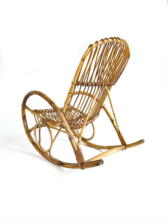 Image 1 of Vintage Rotan Schommelstoel ‘60