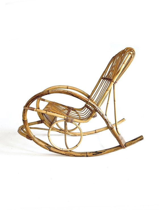 Image 1 of Vintage Rotan Schommelstoel ‘60