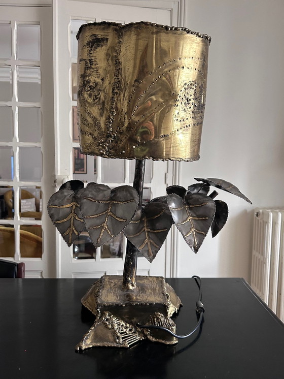 Image 1 of Messing en stalen sculpturale lamp