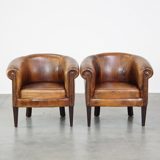 Image 1 of 2 X Clubfauteuil Gemaakt Van Schapenleer