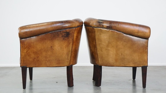 Image 1 of 2 X Clubfauteuil Gemaakt Van Schapenleer