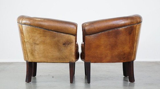 Image 1 of 2 X Clubfauteuil Gemaakt Van Schapenleer