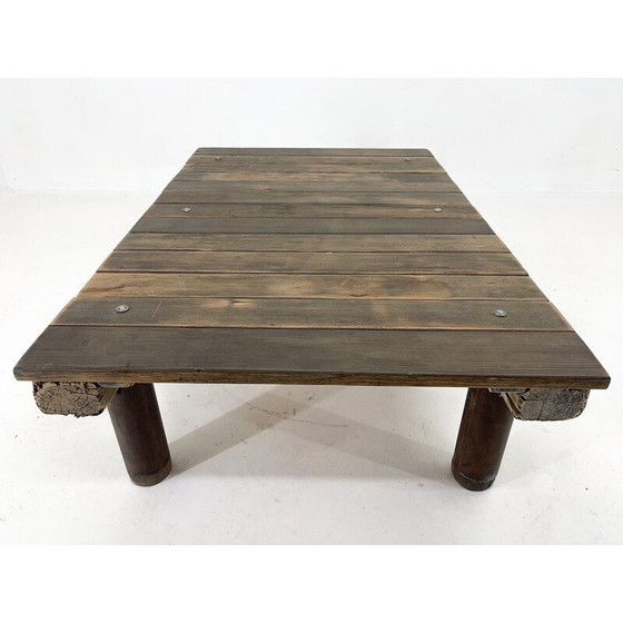 Image 1 of Vintage industriële salontafel van hout en ijzer, jaren 1950