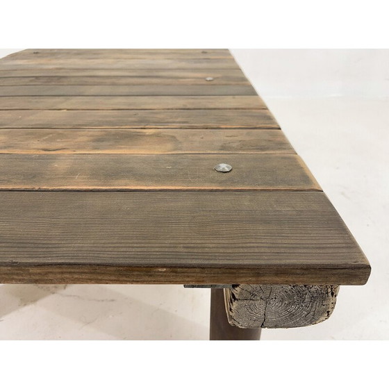 Image 1 of Vintage industriële salontafel van hout en ijzer, jaren 1950