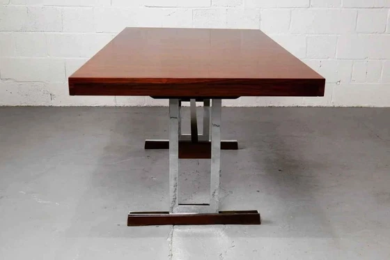 Image 1 of Minimalist Dining Table In Indian Rosewood And Chrome By 'Meubelfabriek Aurora' 1967