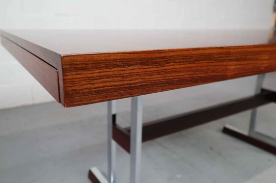 Image 1 of Minimalist Dining Table In Indian Rosewood And Chrome By 'Meubelfabriek Aurora' 1967