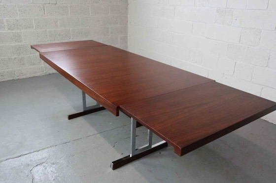 Image 1 of Minimalist Dining Table In Indian Rosewood And Chrome By 'Meubelfabriek Aurora' 1967