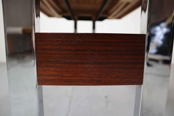 Image 1 of Minimalist Dining Table In Indian Rosewood And Chrome By 'Meubelfabriek Aurora' 1967