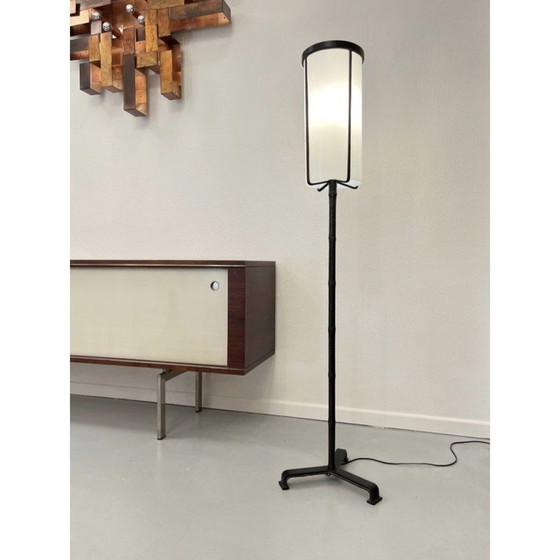 Image 1 of Vintage leren vloerlamp van Jacques Adnet, Frankrijk 1950