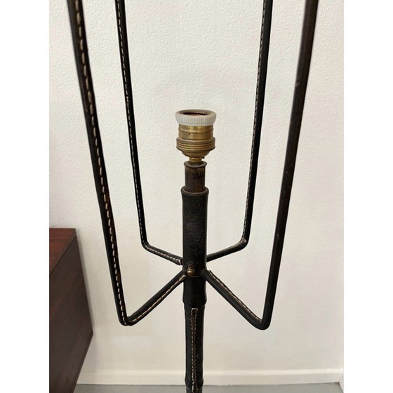 Image 1 of Vintage leren vloerlamp van Jacques Adnet, Frankrijk 1950