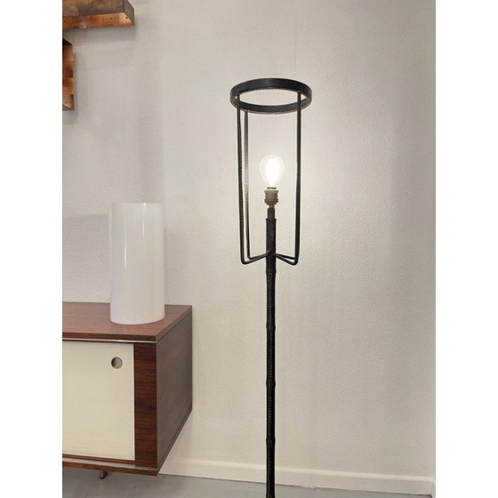 Image 1 of Vintage leren vloerlamp van Jacques Adnet, Frankrijk 1950