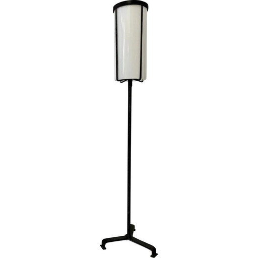 Vintage leren vloerlamp van Jacques Adnet, Frankrijk 1950