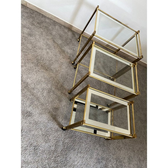 Image 1 of Vintage "Nido" nesttafels van messing en glas, Italië 1970