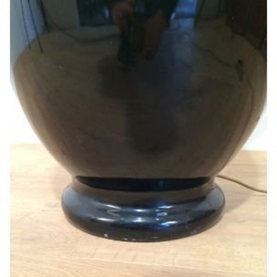 Image 1 of Vintage zwart geglazuurde keramische lamp, 1960