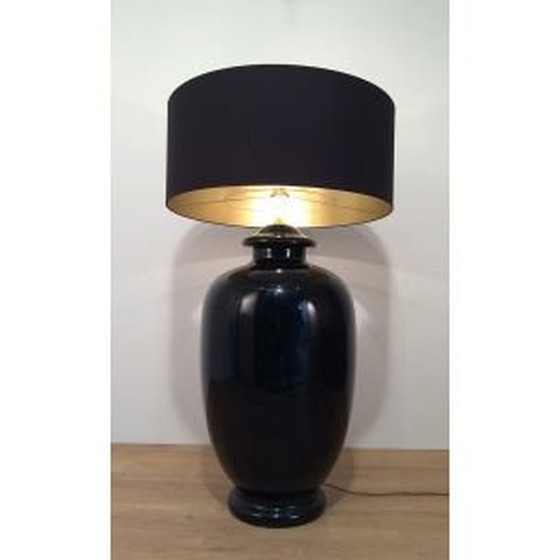 Image 1 of Vintage zwart geglazuurde keramische lamp, 1960
