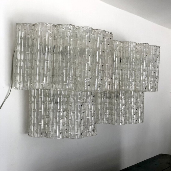 Image 1 of Paar vintage wandlampen van transparant Murano glas en messing, Italië 1960