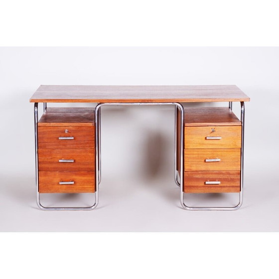 Image 1 of Vintage chroomstaal en mahoniehouten bureau van Robert Slezak, Tsjechië 1930