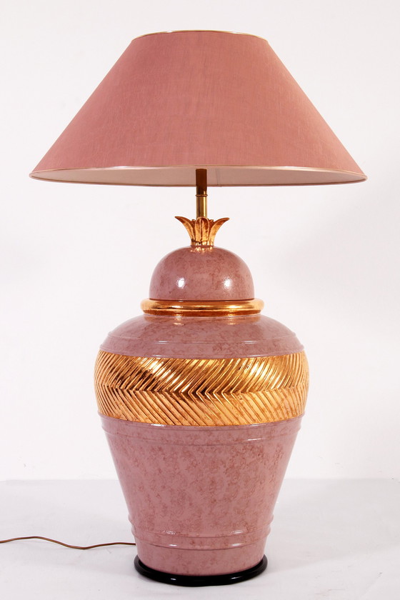 Image 1 of Verye Grote Italiaanse Porseleinen Vloerlamp Met Gouden Detail En Handgemaakt