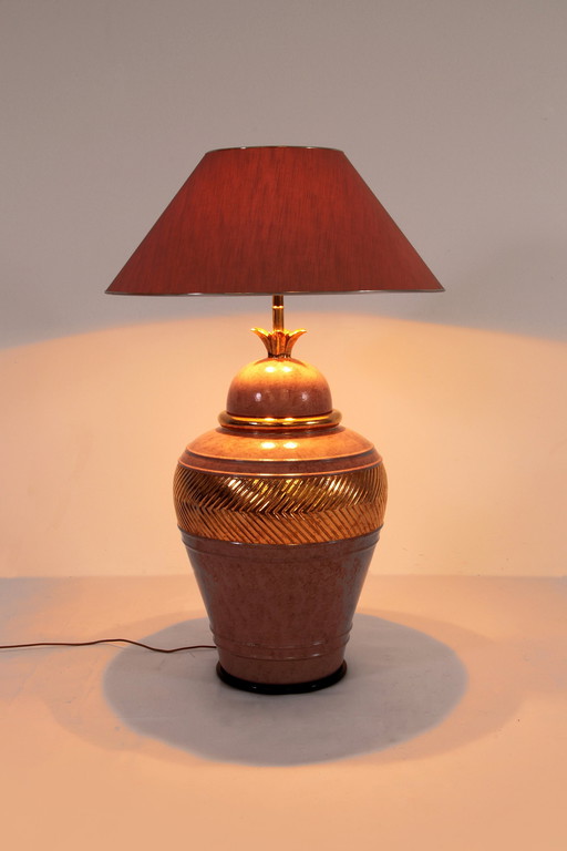 Verye Grote Italiaanse Porseleinen Vloerlamp Met Gouden Detail En Handgemaakt